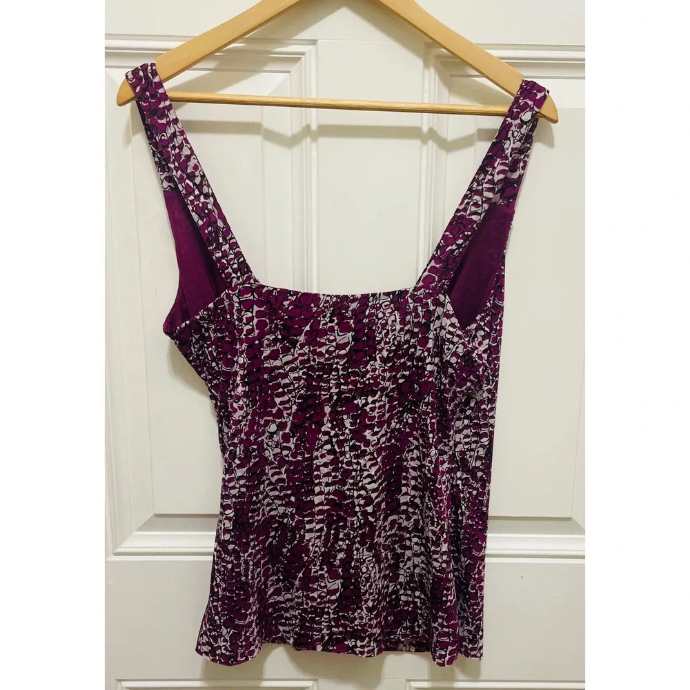 Ann Taylor Sleeveless Blouse Purple Print Cross Front Top Size M - Picture 3 of 3